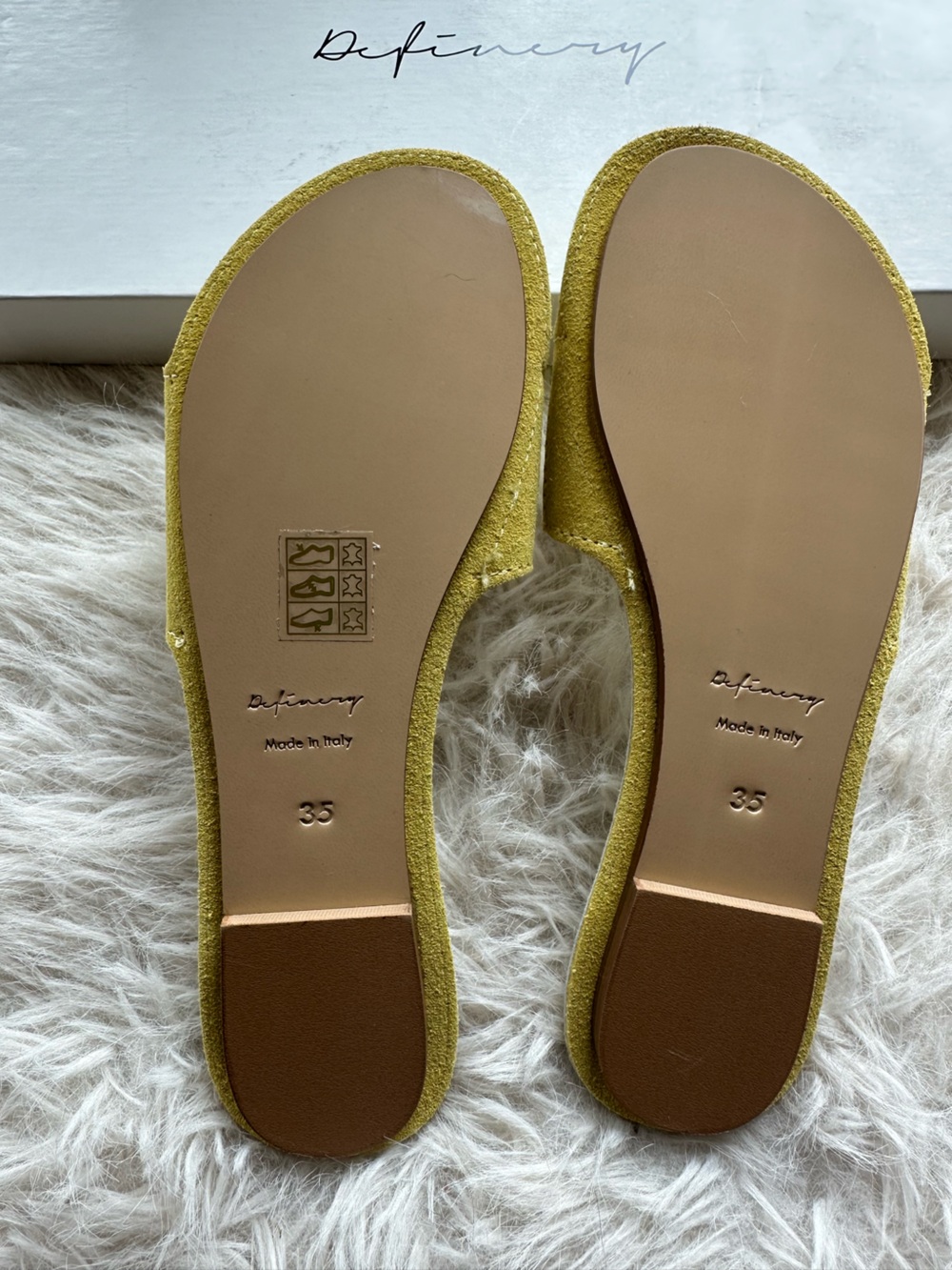 Definery pale Yellow loop open Leather Slide Sandals 35 made in Italy slhoes New - Picture 4 of 16